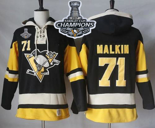 Penguins #71 Evgeni Malkin Black Alternate Sawyer Hooded Sweatshirt Stanley Cup Finals Champions Stitched NHL Jersey - Click Image to Close